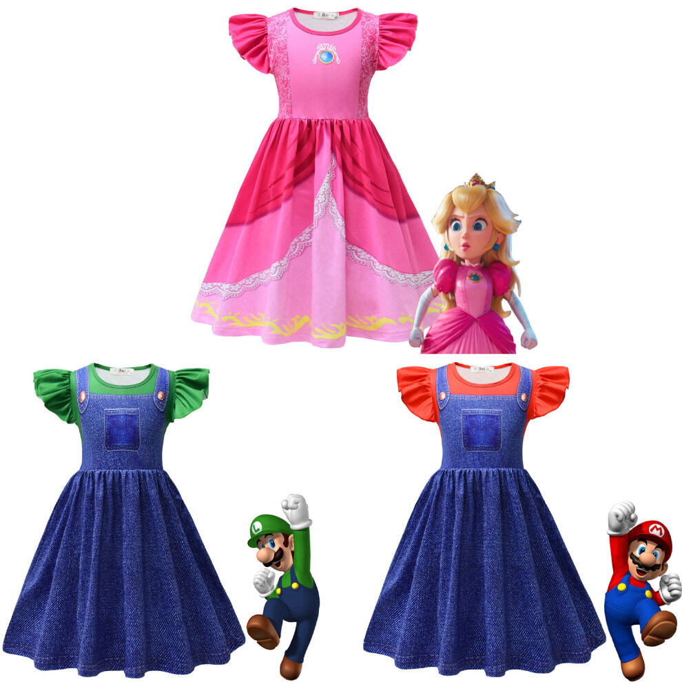 Super Mario Luigi Kids Girls Princess Peach Dress Cosplay Party Costume Dress Up on OnBuy