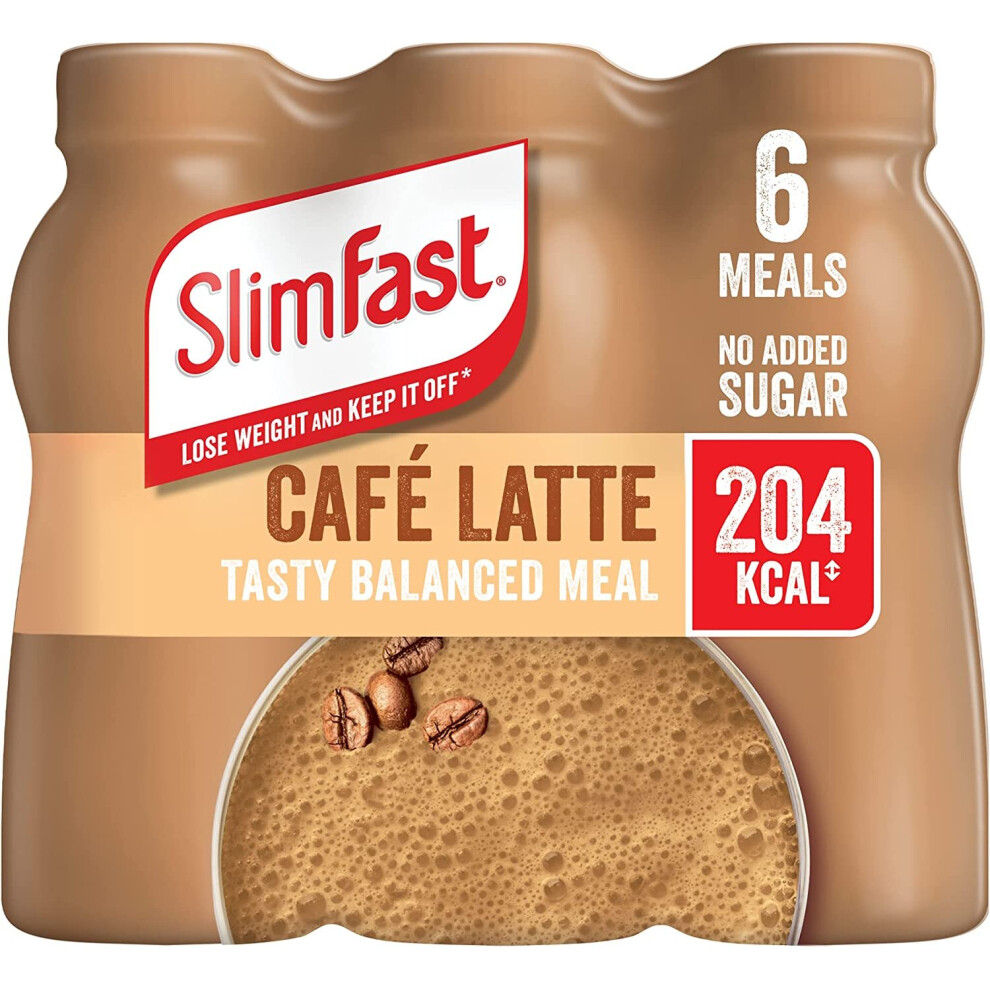 Slimfast Ready To Drink Shake, Tasty, Balanced Shake With 15G Protein, 23 Vitamins & Minerals And No Sugar, Cafe Latte Flavour, 6 X 325 Ml Multipack