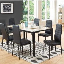Set of 6 Modern Faux Leather High Back Dining Chairs