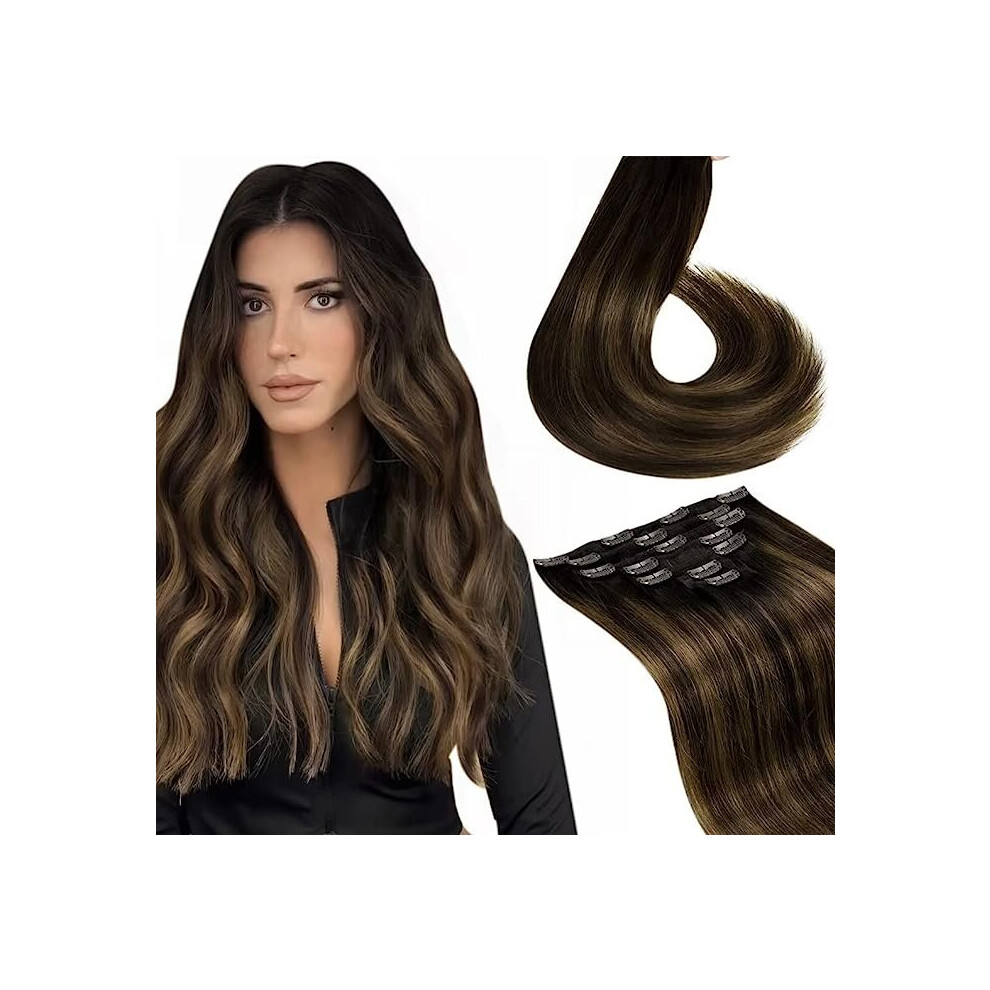 Laavoo Unisex Brown 22Inch Remy Hair Extensions Clip In Human Hair Ombre