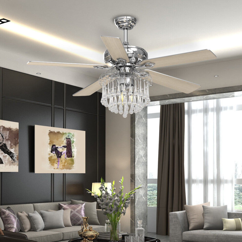 52" Crystal Chrome Ceiling Fan Light Fixture Remote Control
