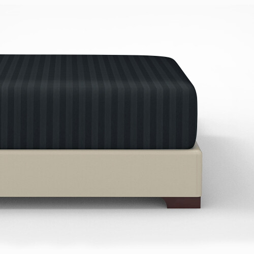 (Black, King: 152 X 200 CM.) Satin Stripe Fitted Bed Sheets & Plain Pillowcases 2