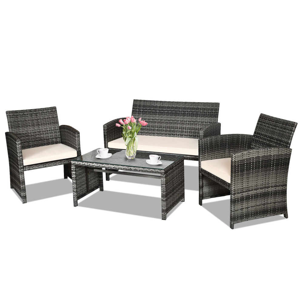 4 Pieces Patio Furniture Set PE Rattan Outdoor Wicker Patio Bistro Set
