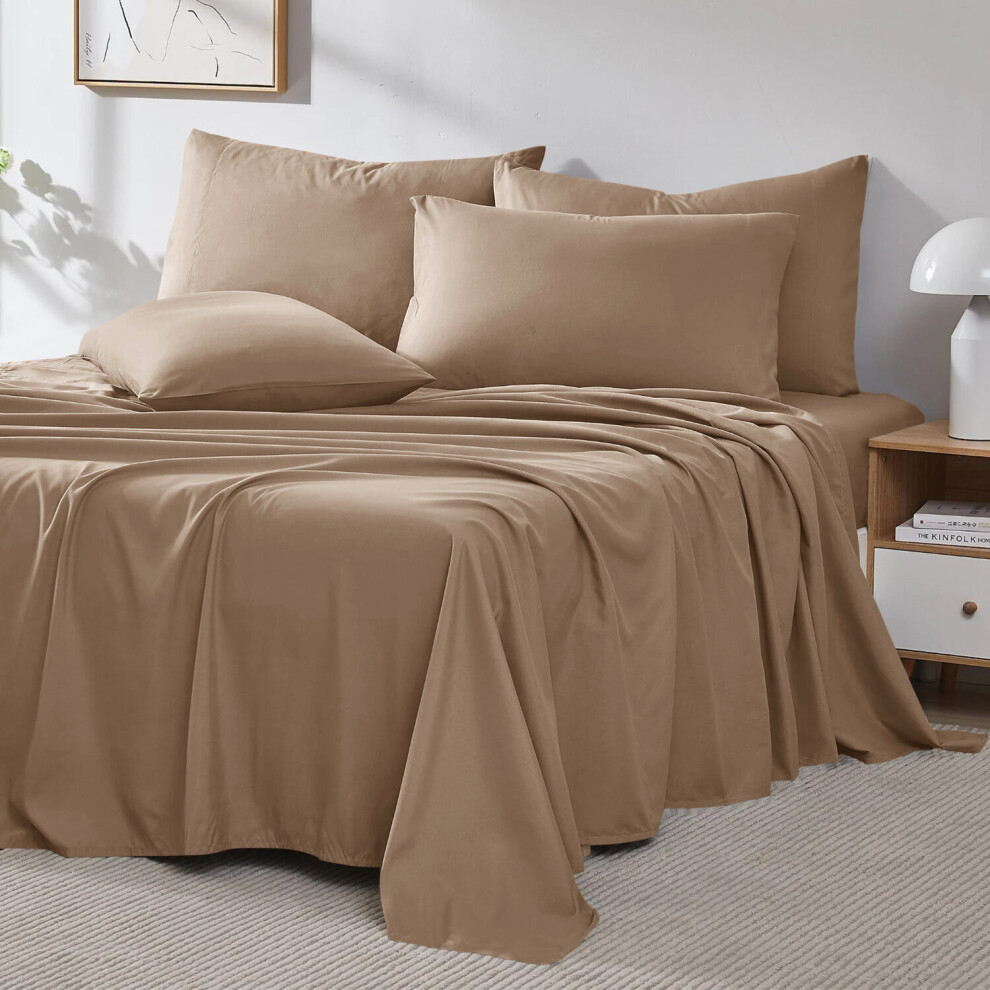 (Beige, King: (270 x 298)cm) 100% Egyptian Cotton Flat Sheet Bed Sheets Single Double King Super King Size