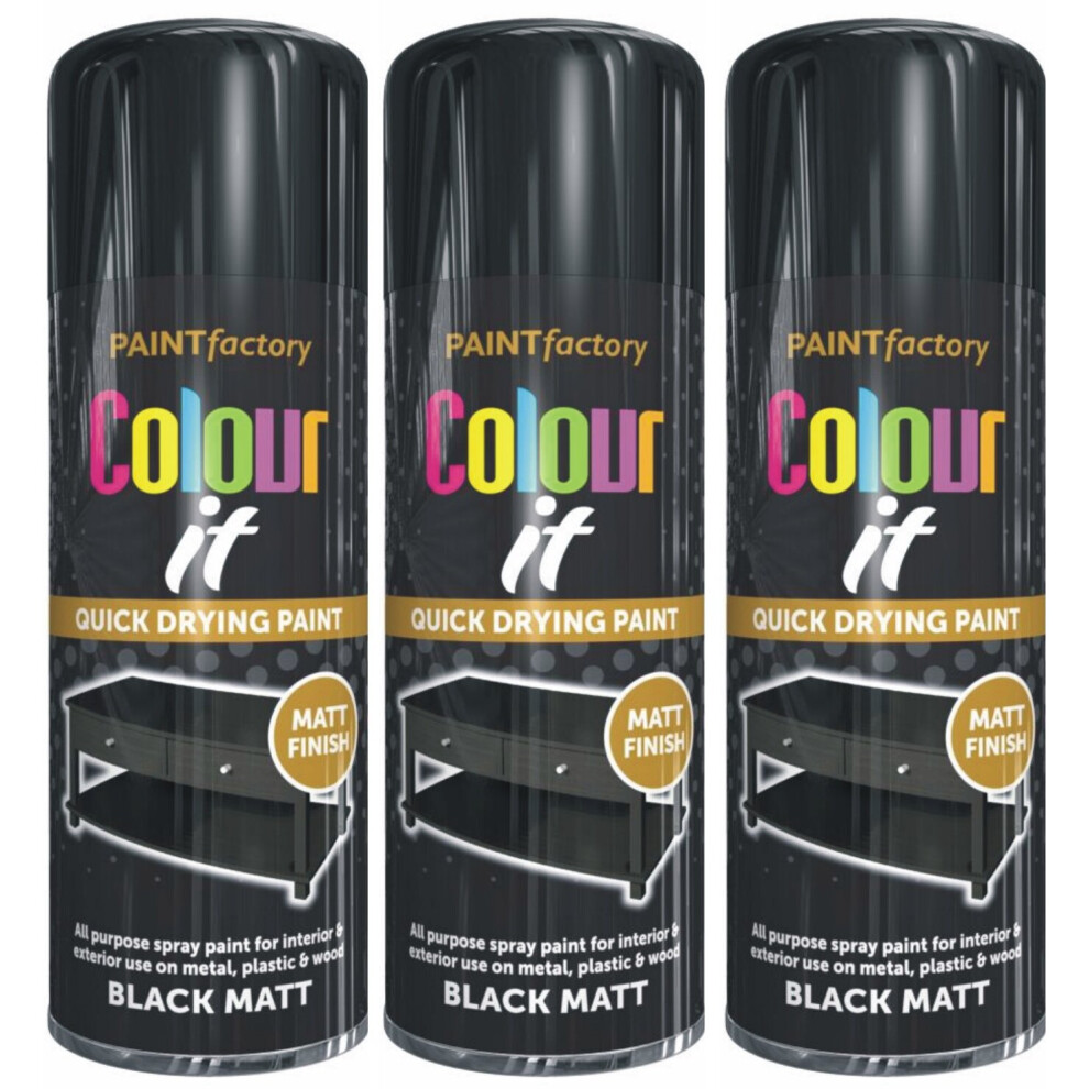 3 x 400ml Primer Matt finish Black Spray Paint Aerosol Wood Plastic