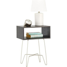 mDesign Side Table Nightstand with Wooden Shelf for Storing Books Matte Silver/Black