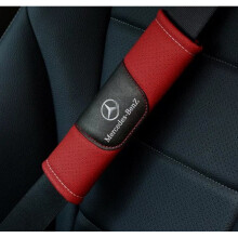 2-Pack Red Car Seat Belt Shoulder Cover Pads for Mercedes-Benz - Microfiber Leather, Car Logo Print, Universal Fit