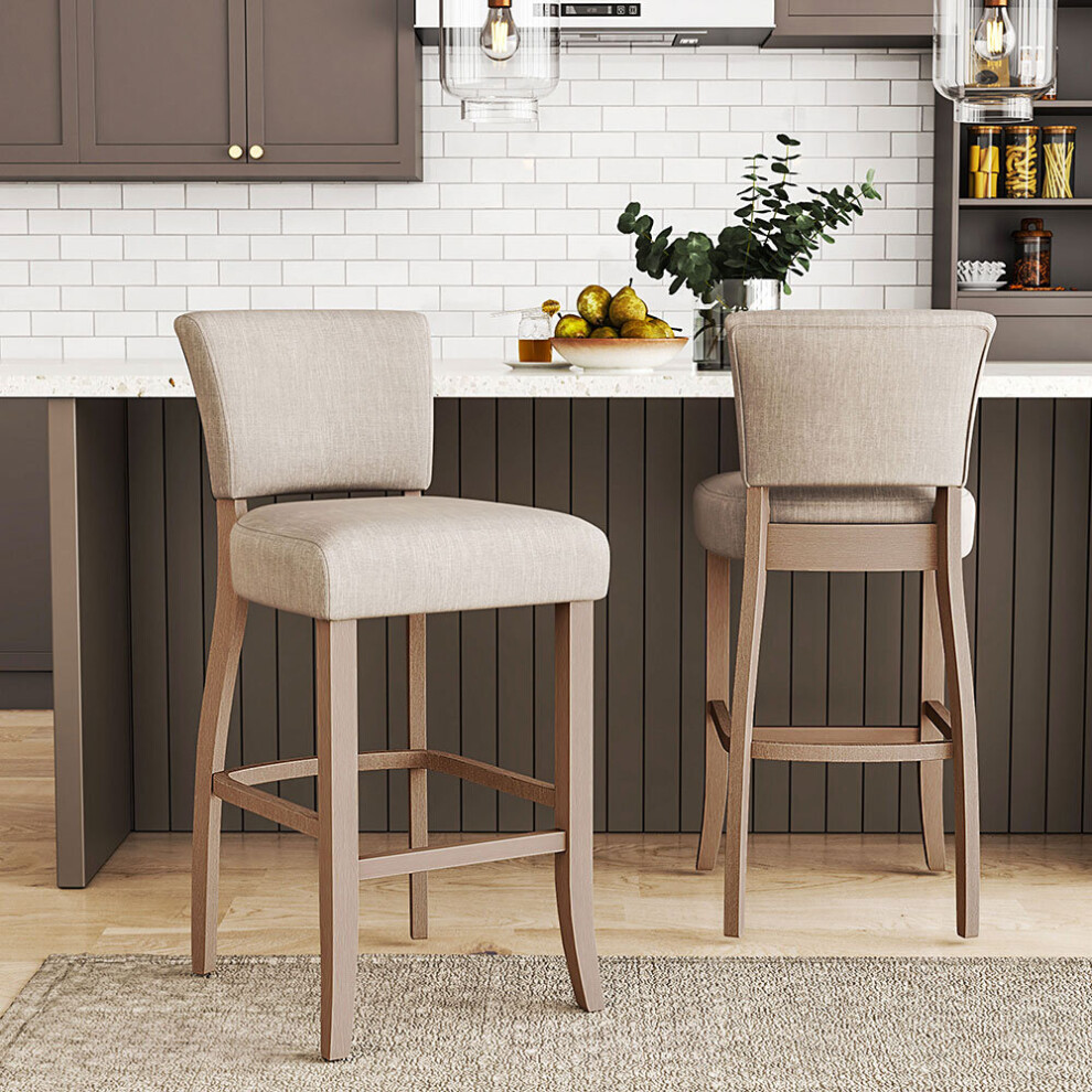 (Beige) Set of 2 Height Linen Bar Stools for Kitchen