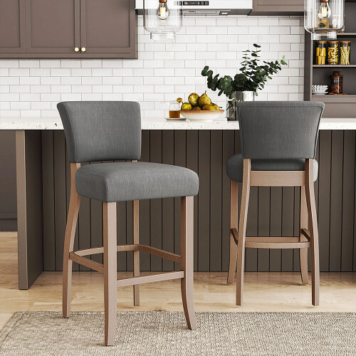 Living And Home (Light Grey) Set of 2 Height Linen Bar Stools for Kitchen 2