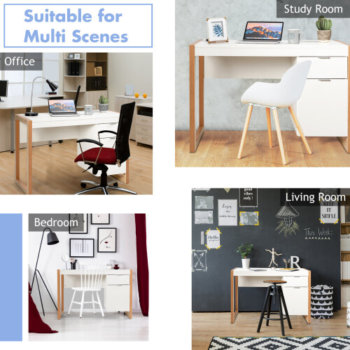 Costway Modern Home Office Desk Workstation w/Cabinet Drawer Sturdy &Structure 2