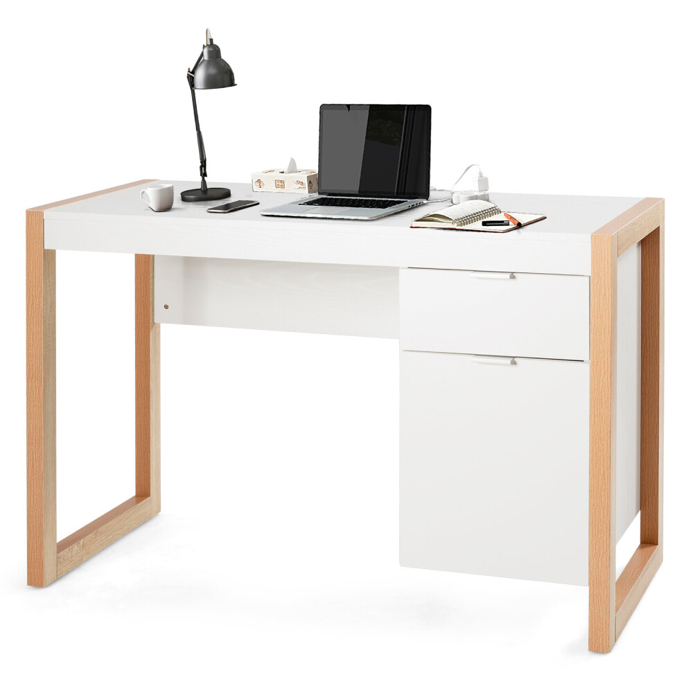 Modern Home Office Desk Workstation w/Cabinet Drawer Sturdy &Structure