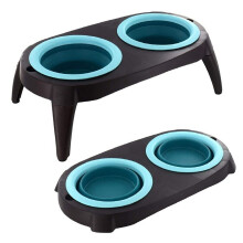 Dog Water Bowl Collapsible with Stand Dog Cat Food Double Travel Pet Bowl