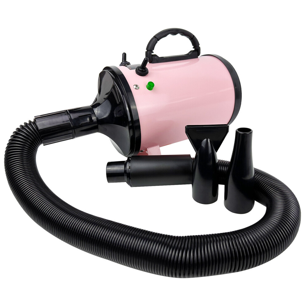 2800W Professional Pet Dog Cat Hair Dryer Blower Powerful Blow Force Speed Adjustable for Large Medium Small Animal with 3 Nozzles Pink