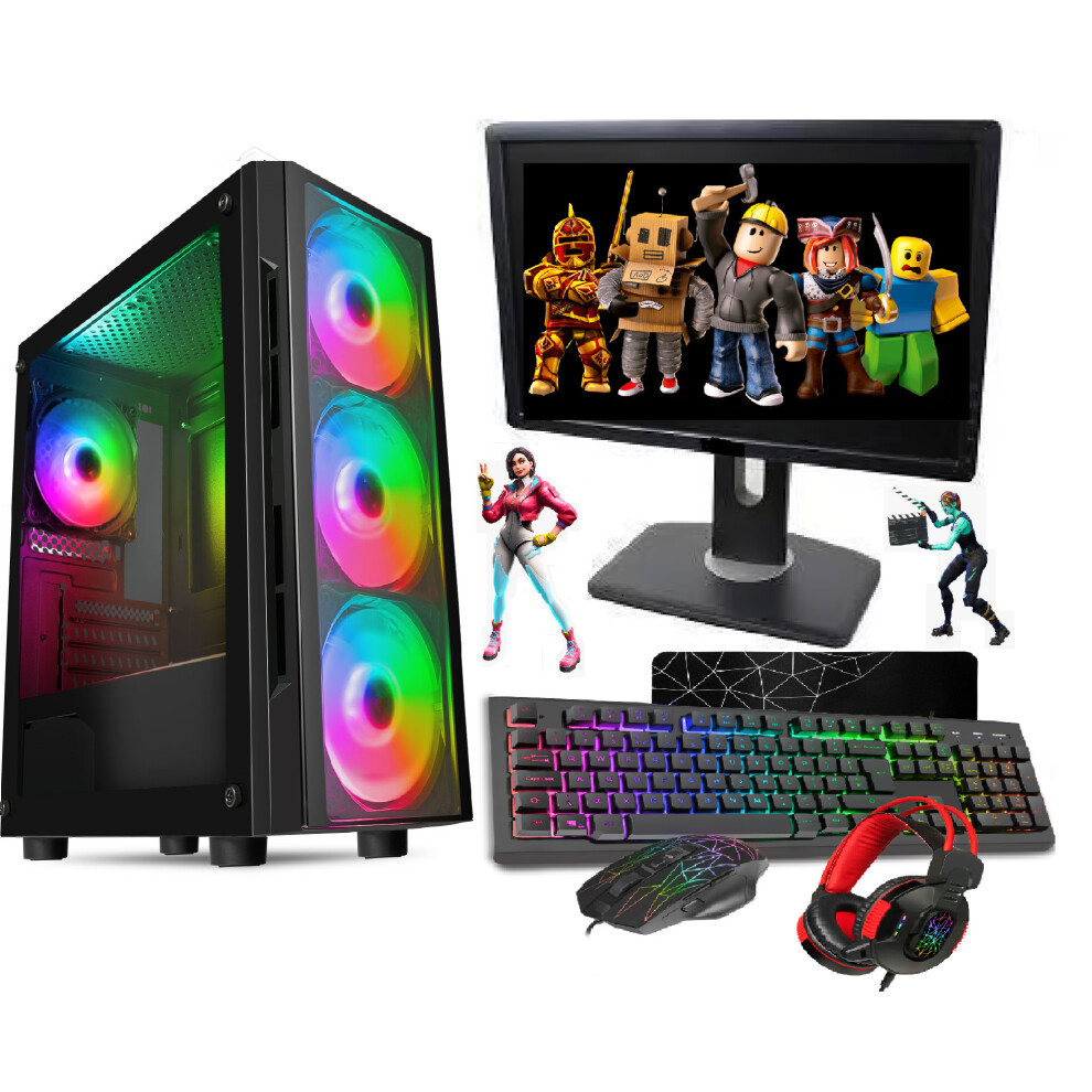 (Intel Core i3, Full setup (Monitor, speakers and keyboard)) Fast Gaming Intel Quad Core i7 16GB RAM 1TB HDD & 128GB SSD PC Bundle & Speakers