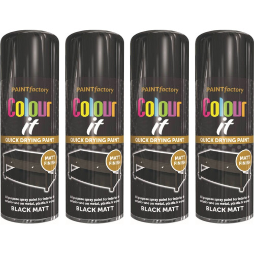 Rapide 4x400ml Black Matt finish Spray Paint Wood Plastic