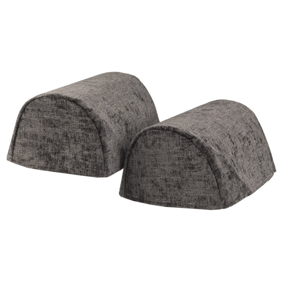 (Silver, Pair of Standard Round Arm Caps) Crushed Velvet Soft Touch Chenille Antimcassar Furniture Cover