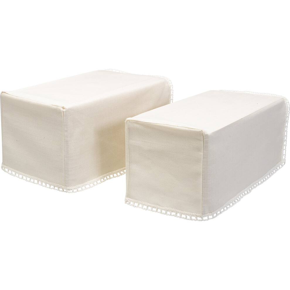 (Pair of Standard Square Arm Caps) Beige Linen Mix Antimacassar Furniture Cover with Lace Trim