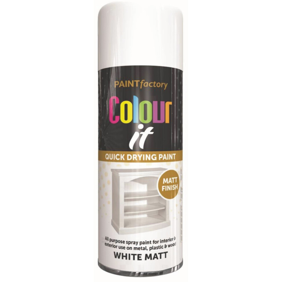 250ml COLOUR IT WHITE MATT SPRAY PAINT CAN DIY PLASTIC METAL & WOOD