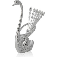 Coffee Spoon, Zinc Alloy Bar Dessert Spoon, Cutlery with Swan Holder (Silver)