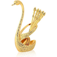 Coffee Spoon, Zinc Alloy Dining Bar Dessert Spoon with Swan Stand Tableware (Golden)