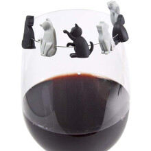 Wine Glass Beverage Markers, Set of 6 Cute Cat Glass Markers, Reusable