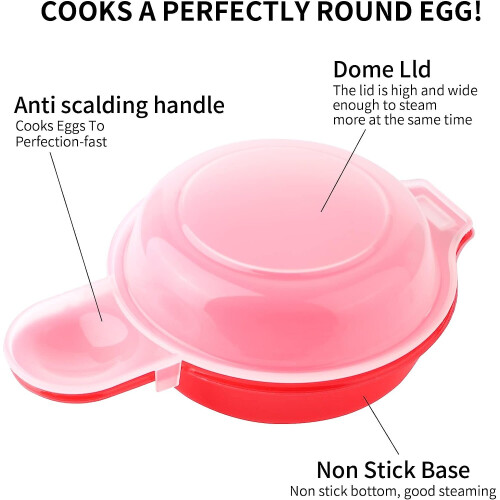 Set of 2 Microwave Egg Cooker, Egg Burger Omelet Maker Cooking Tools (Red and Clear) 2