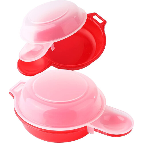Set of 2 Microwave Egg Cooker, Egg Burger Omelet Maker Cooking Tools (Red and Clear)