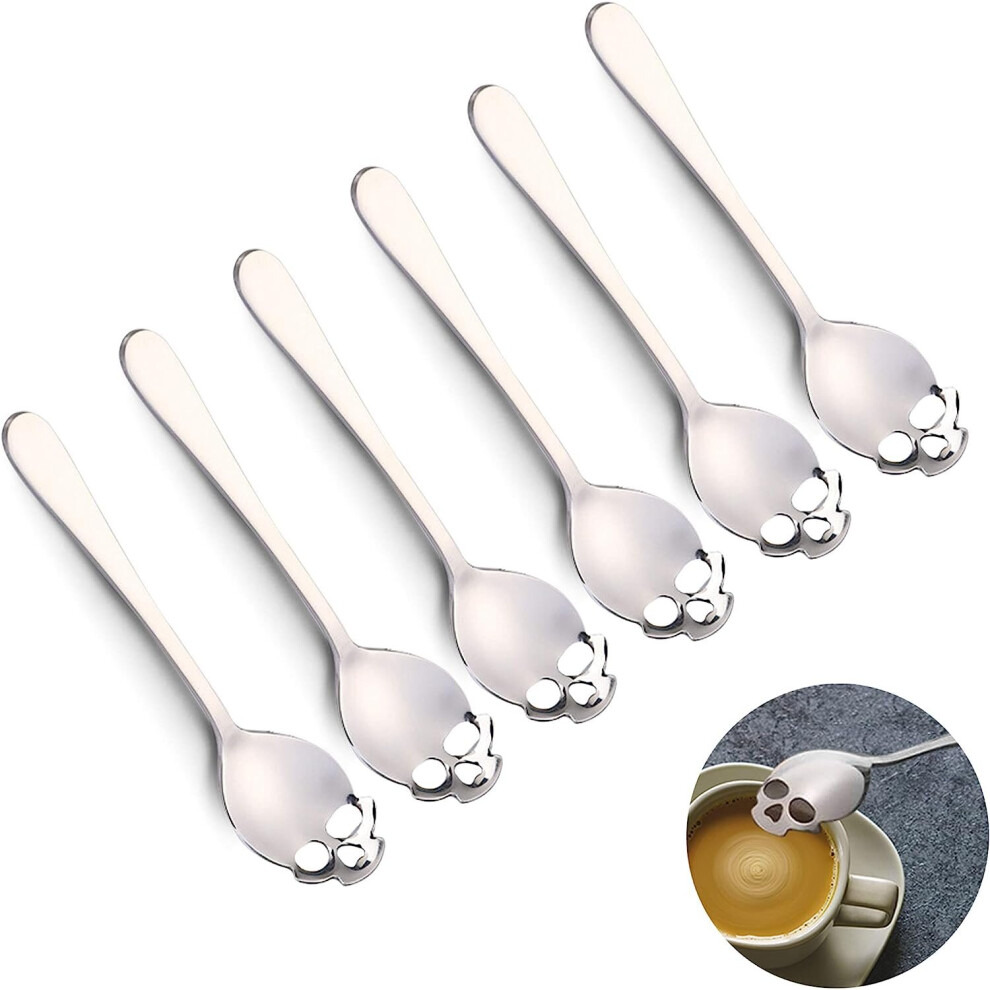 Stainless Steel Skull Sugar Spoon Tea and Coffee Stirring Spoons (Silver, Pack of 6)