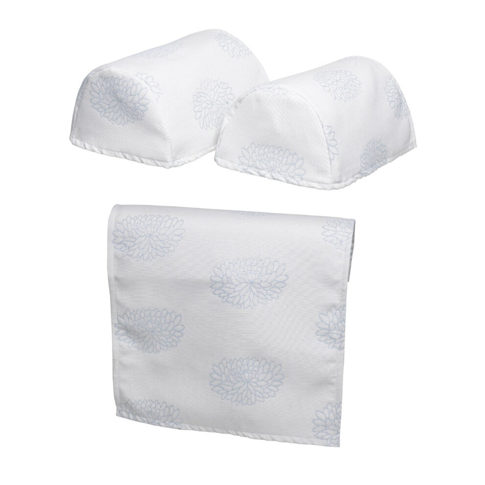 (Standard Round Arm Cap Pair & 3 Chair Backs) Linen Mix Duck Egg Floral Furniture Cover Antimacassar Set