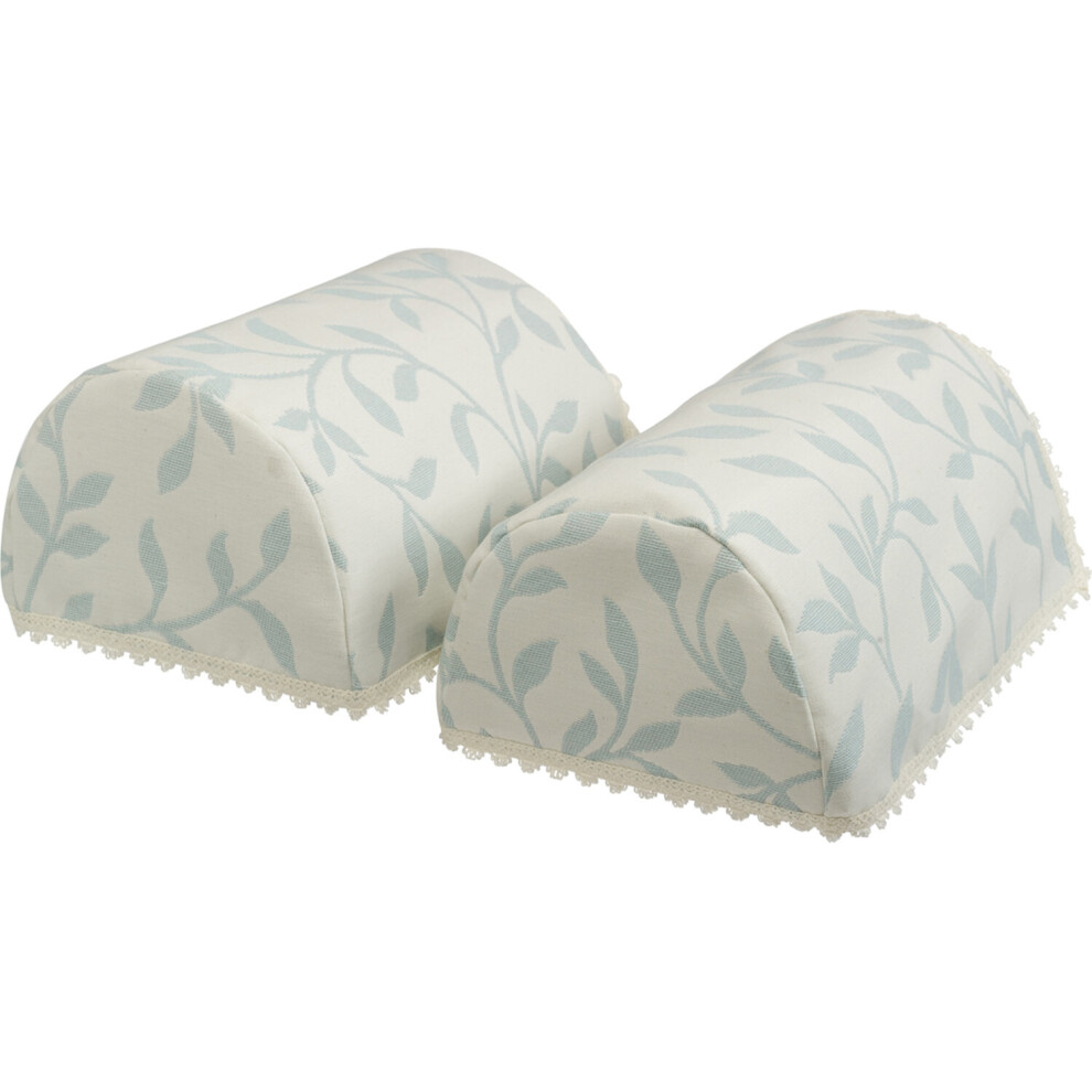 (Blue, Pair Of Mini Round Arm Caps) Linen Mix Floral Leaf Antimacassar Furniture Cover