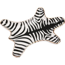 Zebra Stripe Jewelry Tray Ceramic Dishes Plate Gilded 5.9", Black