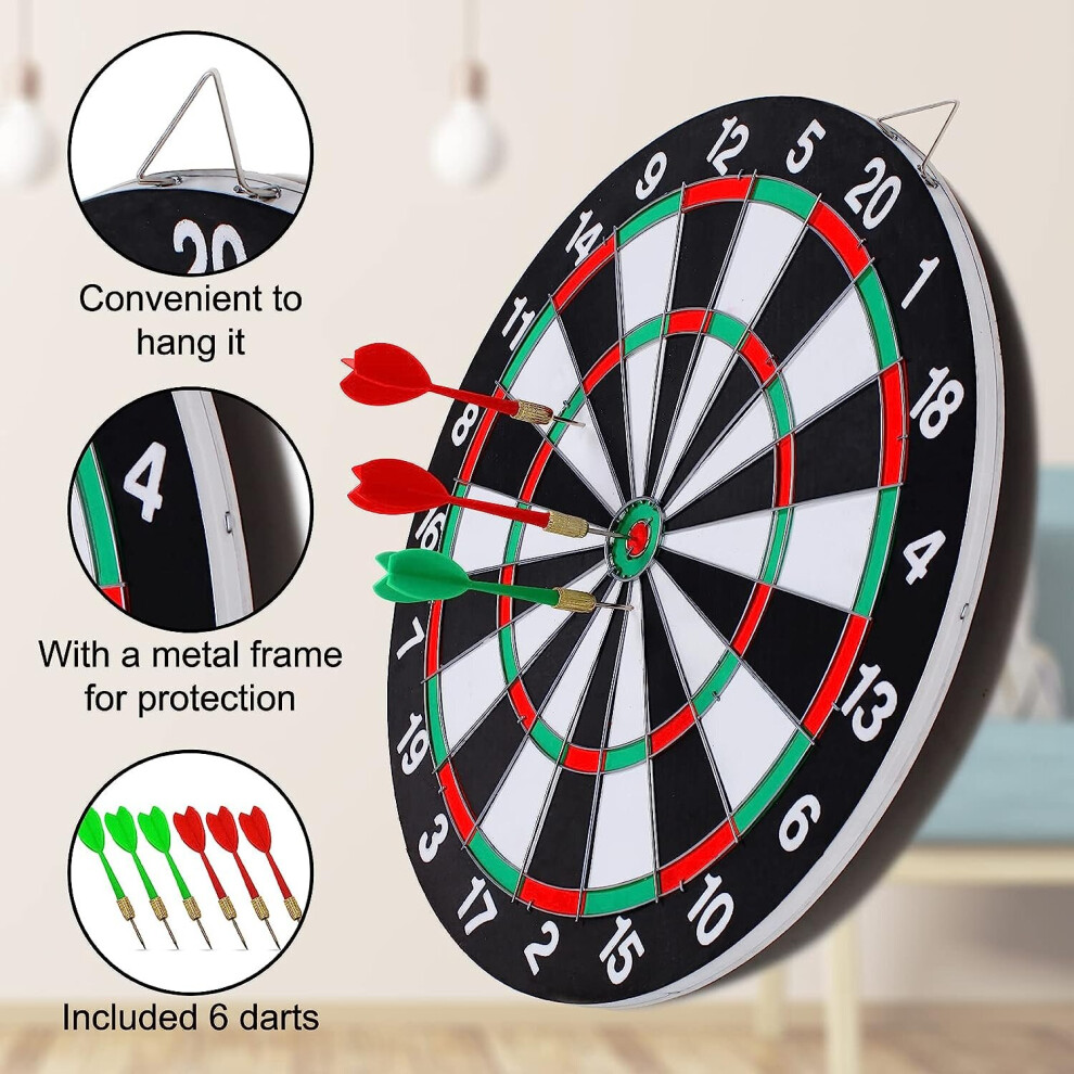 Dart Board Set,Double-Sided 15 Inch Dartboard Game with 6 Brass-Plastic Darts,Family Leisure Sport