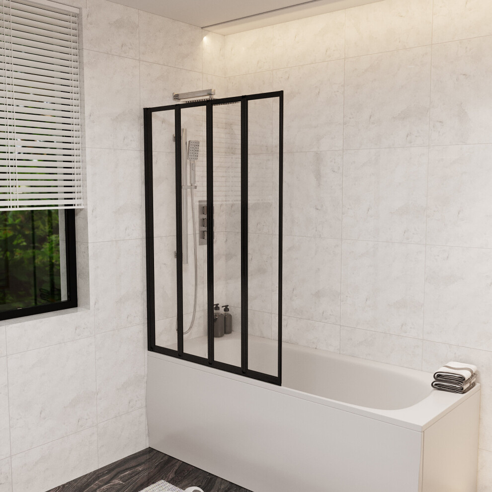 Nes Home 1100mm Width 4 Fold Bath Shower Screen Matt Black Frame