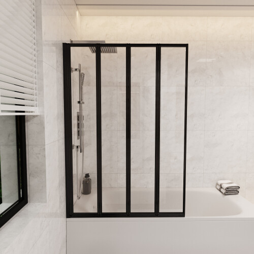NES Home Nes Home 1100mm Width 4 Fold Bath Shower Screen Matt Black Frame 1