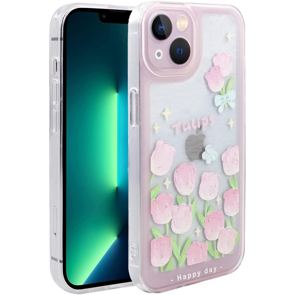 Iphone 14 Case, Shockproof Soft Tpu Back Case Dropproof Protection Phone Case Cover For Iphone 14 (6.1 Inch), Blue Butterflies & Pink Flowers Clear 7042558496389