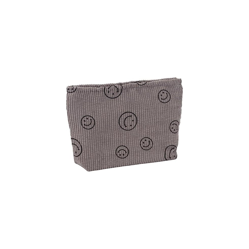 Tianfu Grey Small Cute Corduroy Cosmetic Bag For Women - Smile Dots Design, Perfect For Keeping Your Beauty Essentials Organized(Grey)