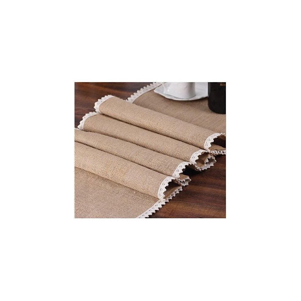 Cream-coloured table runner in hessian and lace-30,5 x 274,3 cm - Rustic, country style - For outdoor decoration, parties, weddings, kitchens, farms-image-OPC-PBWZTKF-NEW