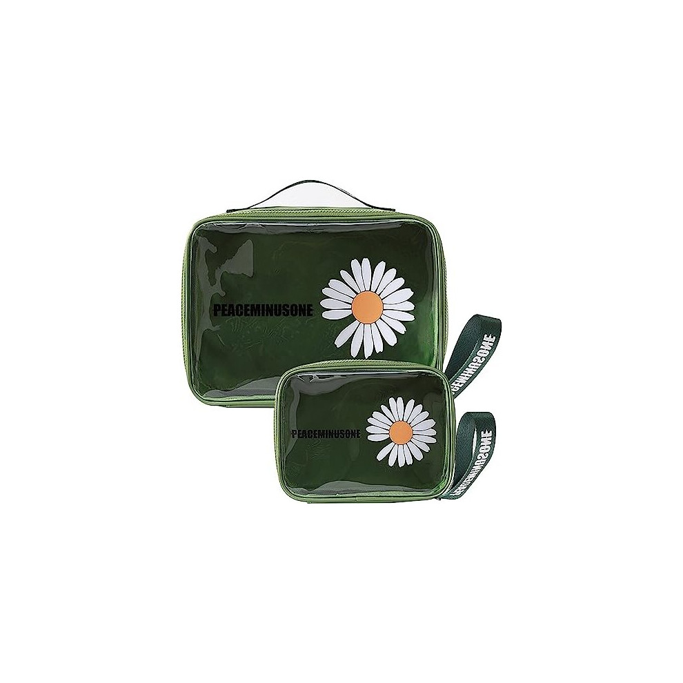 Tianfu Green Makeup Bag In 2 Pics, Daisy Transparent Cosmetic Bag, Pvc Waterproof Travel Makeup Bag For Women Men (Green)