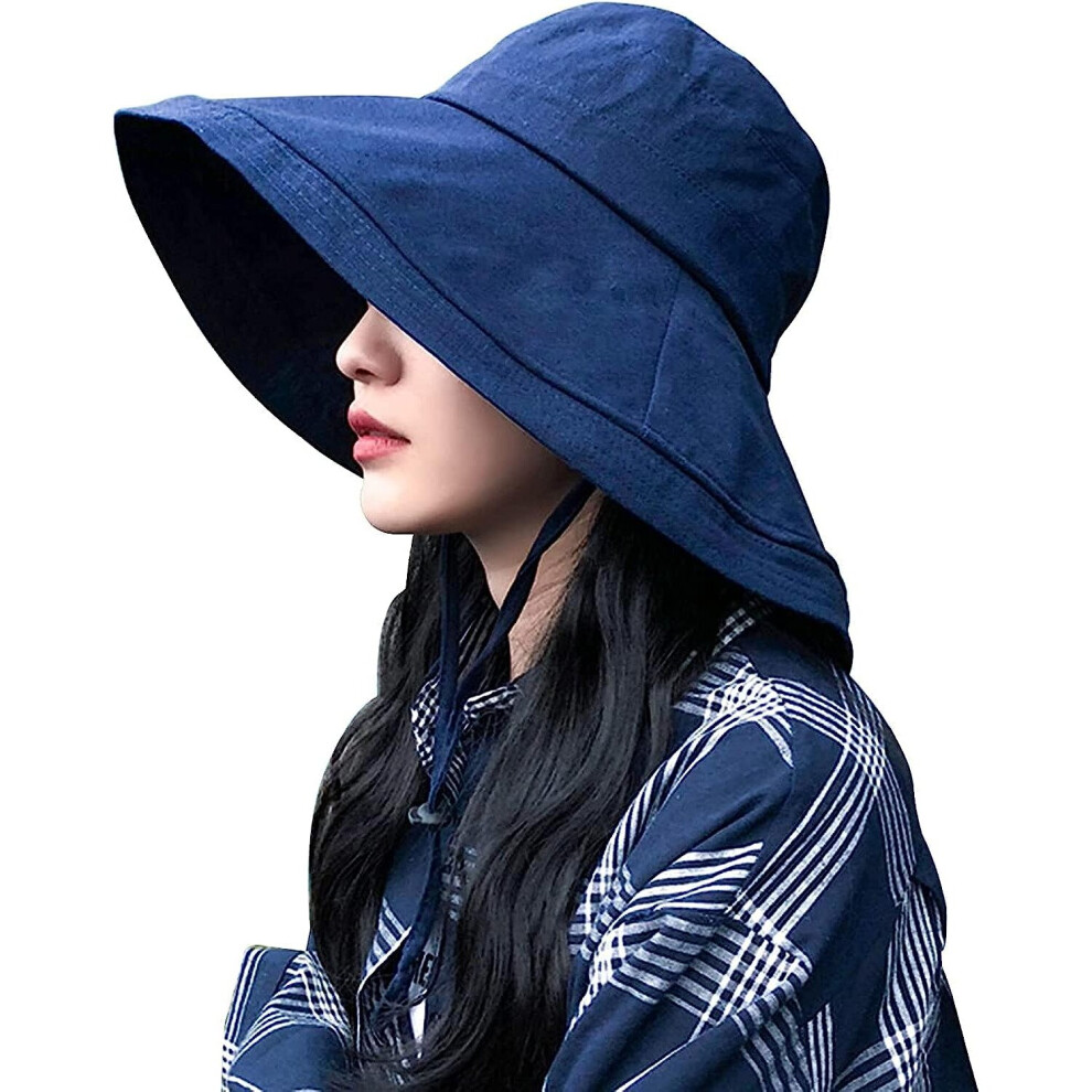 Tianfu Wide Brim Bucket Hat - Upf50+ Protection Travel Beach Sun Hat With Semi-Rigid Adjustable Foldable Brim Blue