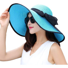 Women's Folable Floppy Hat,Wide Brim Sun Protection Straw Hat, Summer UV Protection Beach Cap(L)