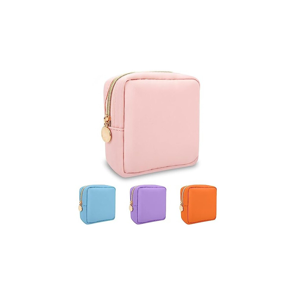 Tianfu Pink Nylon Mini Makeup Bag For Purse,Waterproof Travel Coin Pouch Sanitary Napkin Storage Bag Clutch Makeup Organizer For Women Girls(Pink)