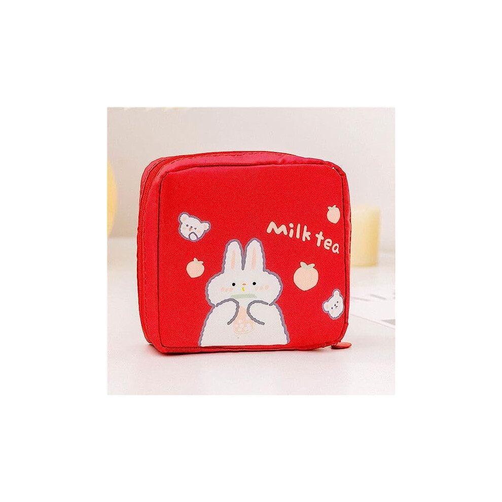 Tianfu Red Women Girls Travel Kawaii Makeup Bag Sanitary Pads Bag Napkin Pouch Cosmetic Bags Coin Purse(Red)