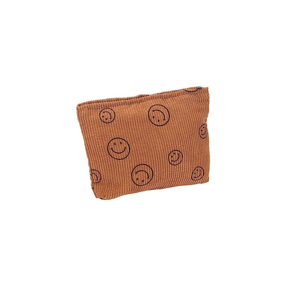 Tianfu Brown Small Cute Corduroy Cosmetic Bag For Women - Smile Dots Design, Perfect For Keeping Your Beauty Essentials Organized(Brown)