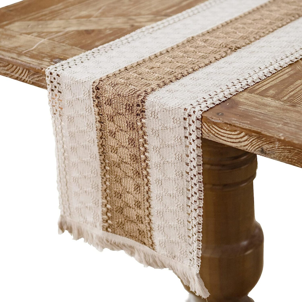 Cotton Linen Table Runner Jute Canvas Table Runner with Tassels to Decorate Dining Room Table Home Party Bohemian Wedding Christmas, 30 x 275 cm-image-OPC-PBWZTMT-NEW