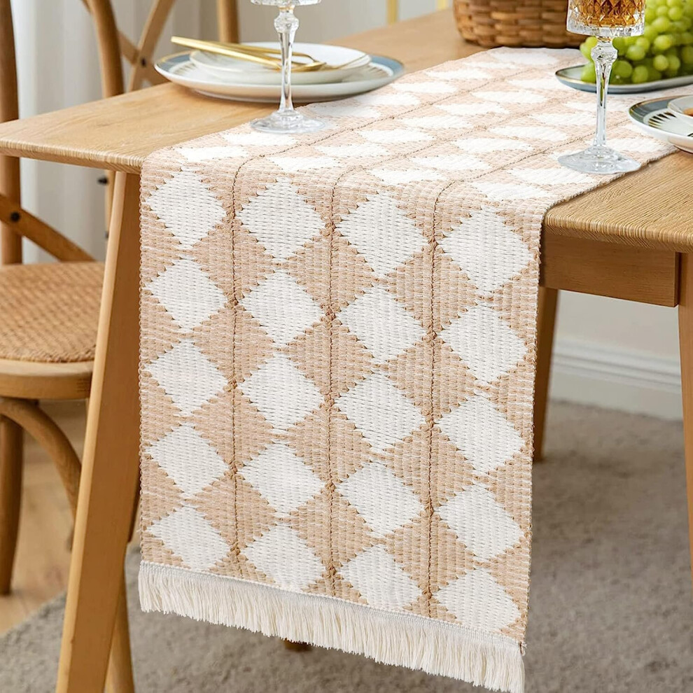 table runner Hessian table runner with creamy beige pompom Bohemian style for autumn weddings farmhouse kitchen dining room 180 cm-image-OPC-PBWZTMQ-NEW