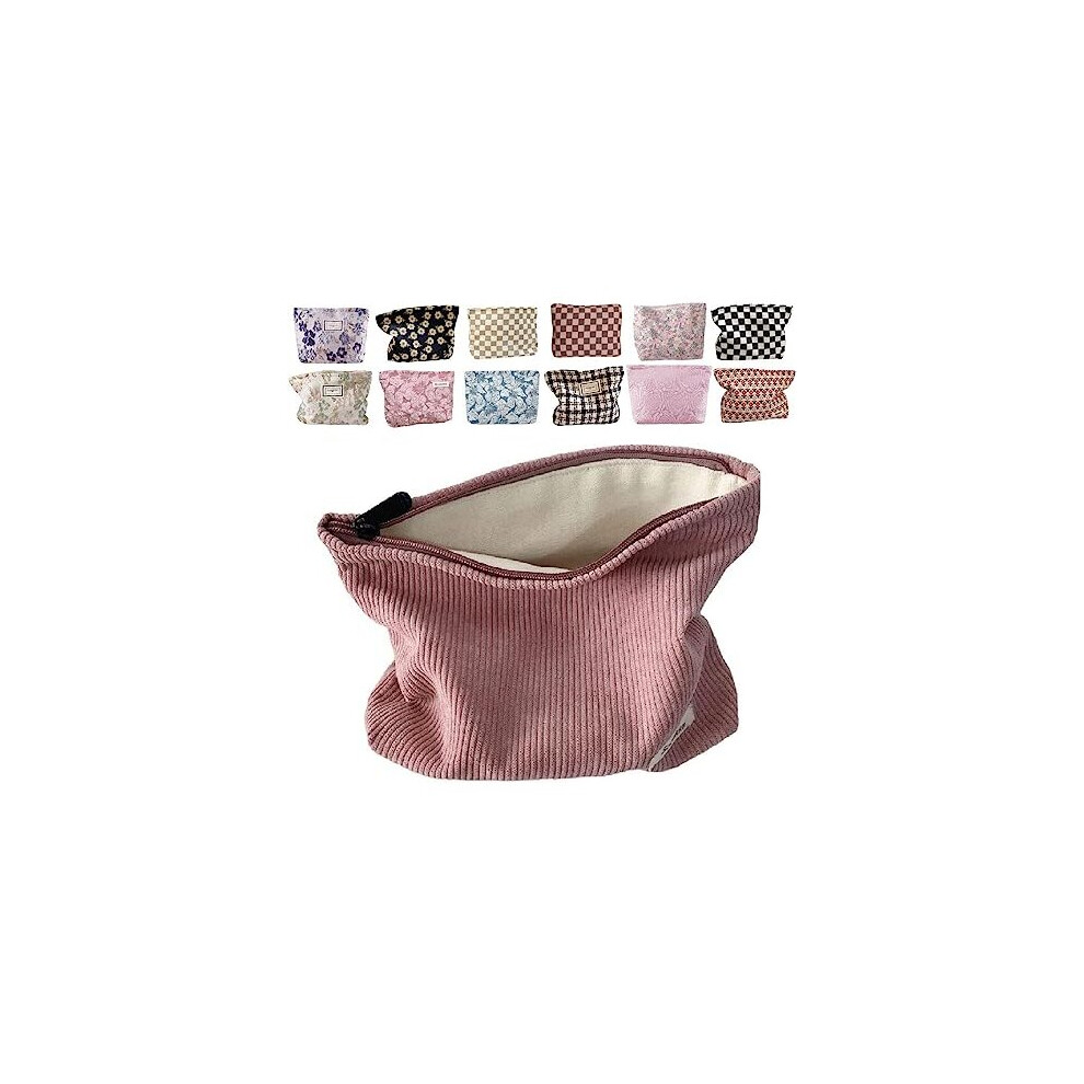Tianfu Pink Cosmetic Bags For Women Makeup Bag Large Capacity Purse Travel Toiletry Zipper Storage Pouch Make Up Brushes Organizer For Gifts (Corduroy, )