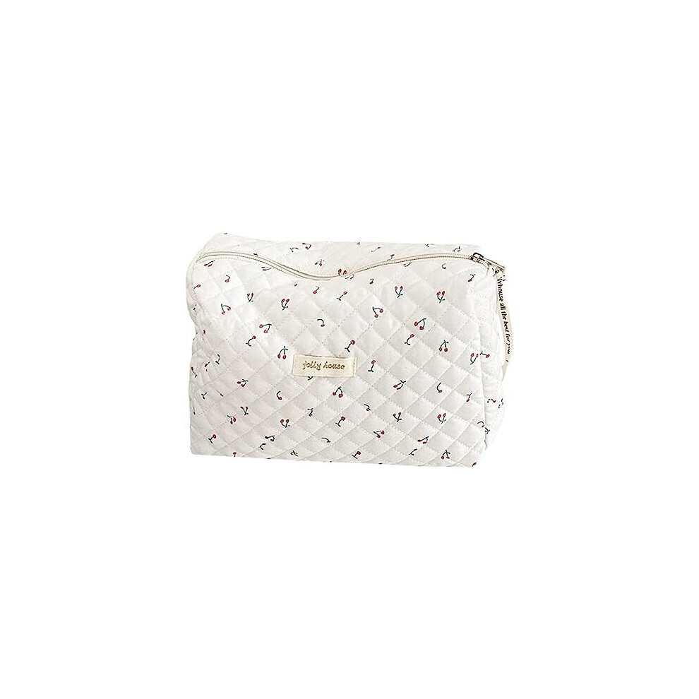 Tianfu Makeup Bag Cotton Travel Cosmetic Bag Cute Pouch Toiletry Bag Quilted Floral Organizer Bag Large Capacity Coquette Aesthetic Portable Storage Bag