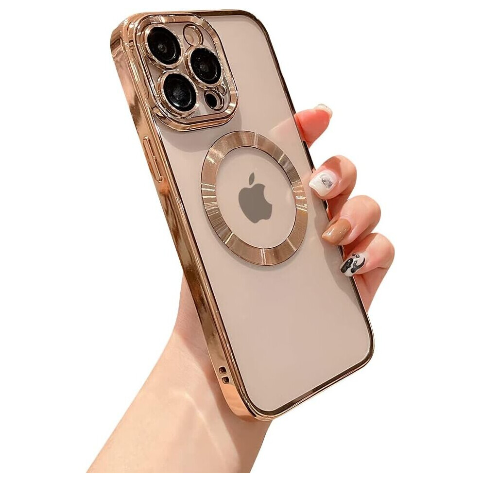 Iphone 13Pro Max Magnetic Clear With Camera Lens Case Full Protection Magsafe Electroplated Silicone Dust Screen Shockproof Case 6.7" - Gold 7042558496006
