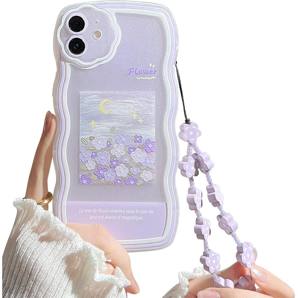 Iphone 11 Case With Cute Flower Floral Pattern Design Aesthetic Women Teen Girls Flower Lens Protection Case For Iphone 11 +Chain-Flower Purple 7042558496112