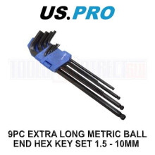 US PRO Tools 9 PC Extra Long Ball End Allen Hex Key Set Metric 1.5 - 10mm 1628
